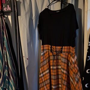 BloomChic Black Top with Orange Plaid Maxi Dress